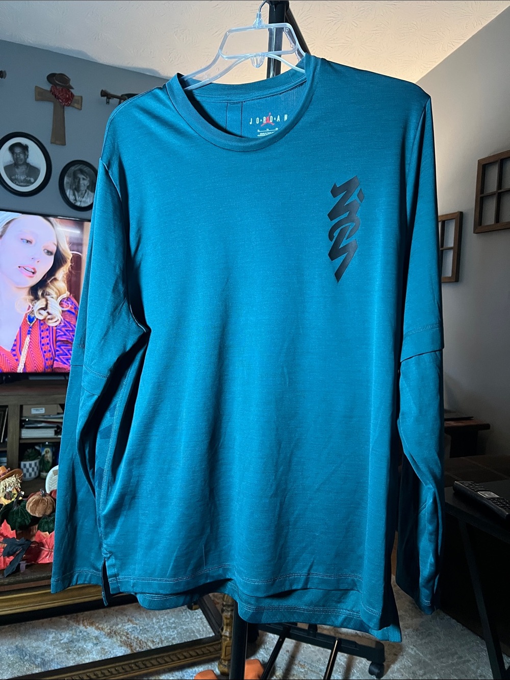 Jordan Teal Long Sleeve Performance Tee with Chest Graphic